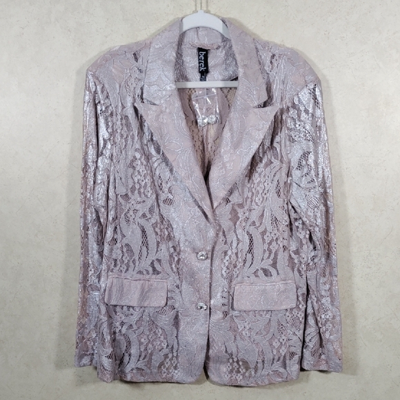 04545 Berek taupe lace blazer w/metallic silver & fancy buttons XXL NWT